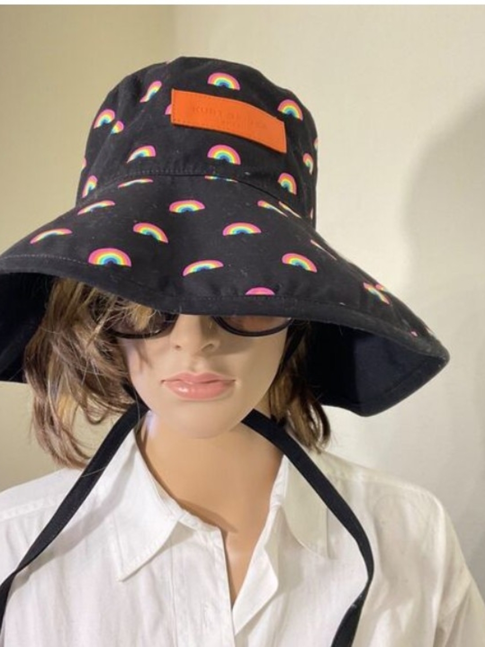 Kurt Geiger Black Sun Hat with Rainbow Print